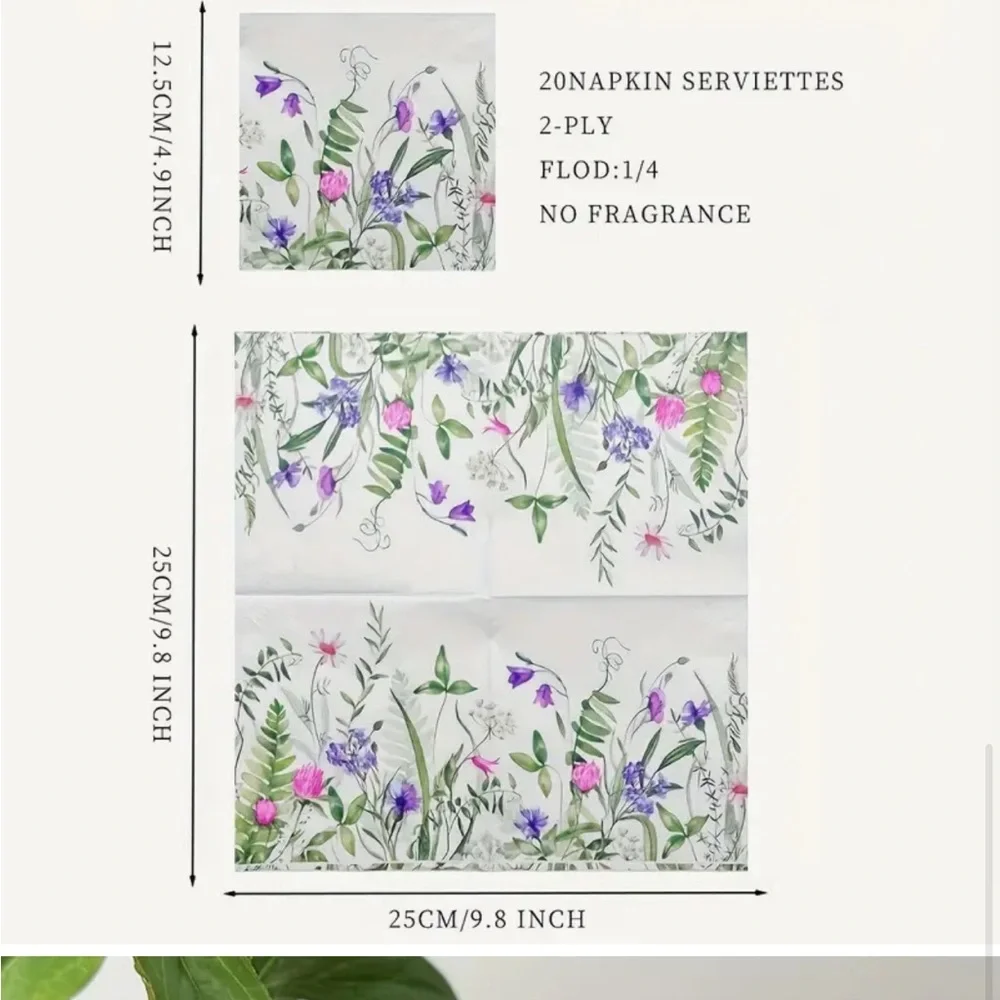 Floral Design Cocktail Beverage Paper Napkins, 20 ct
